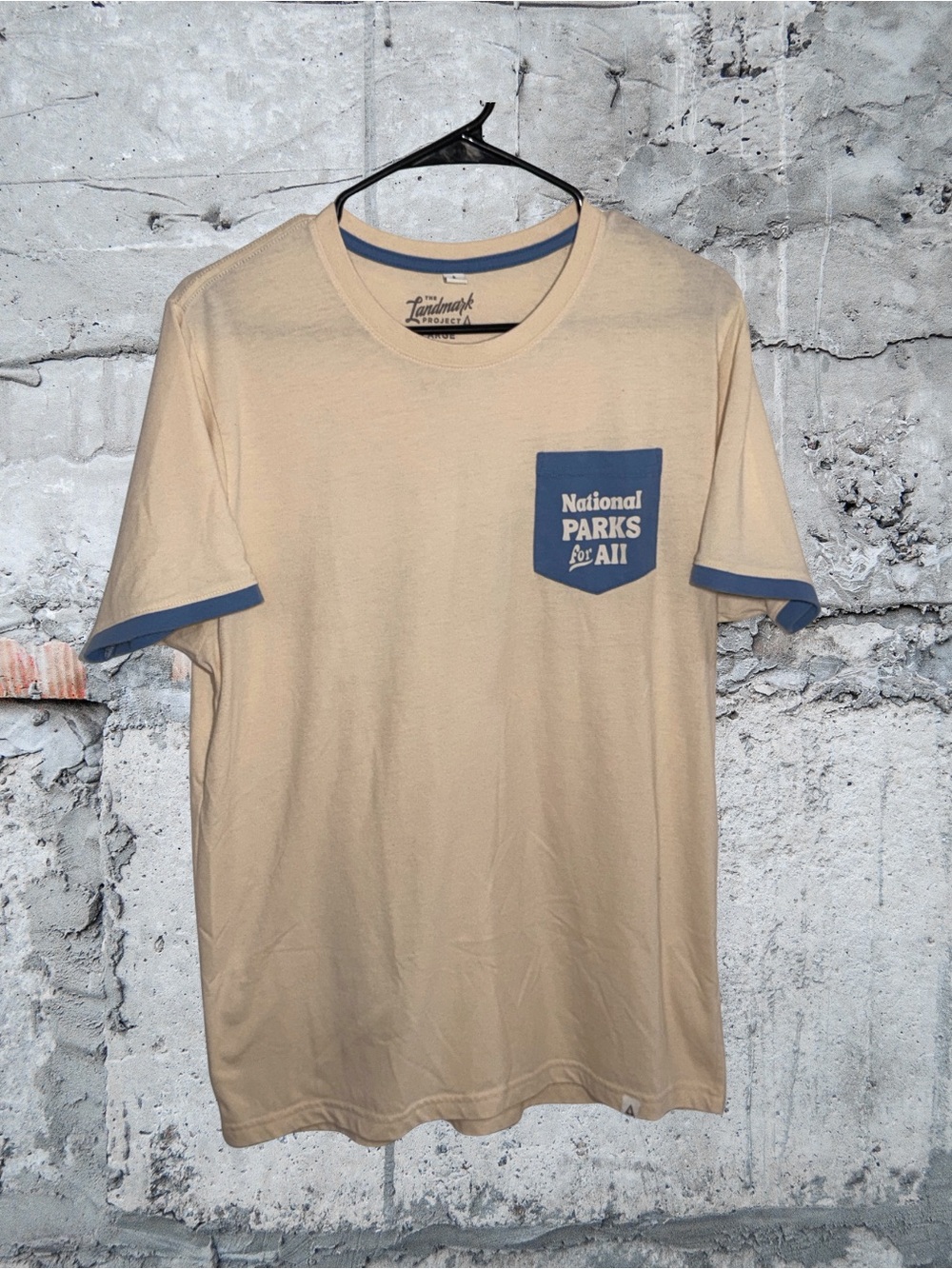 Men's National Parks Ringer Pocket Tee - Beige with Blue Trim